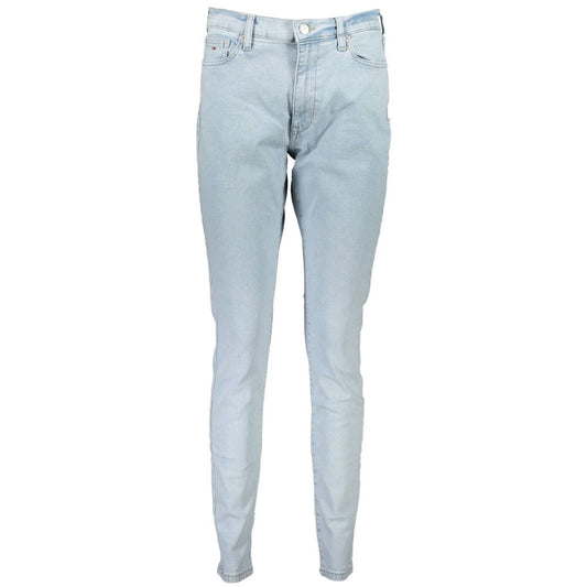 Pants by Tommy Hilfiger for women in stretch cotton light-blue showcases a unrivaled comfort silhouette, featuring a cut and long with a for a unrivaled comfort and refined aesthetic.