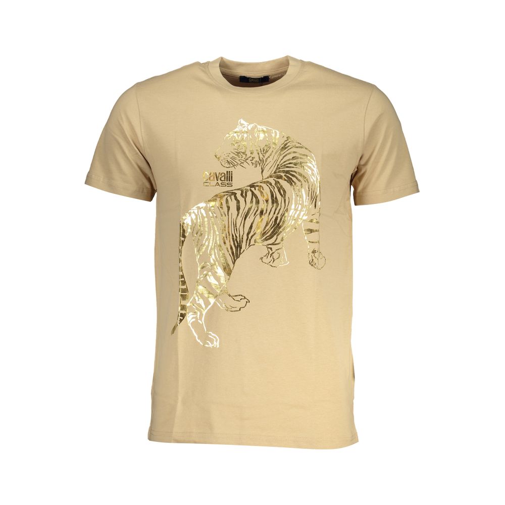 T-Shirt by Cavalli Class for men in cotton beige & print features a plush silhouette, showcasing a sophisticated crew neckline and for a truly plush finish.
