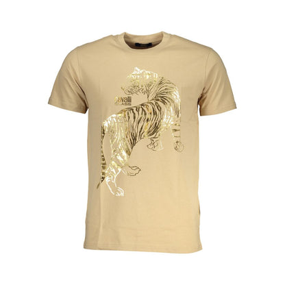 T-Shirt by Cavalli Class for men in cotton beige & print features a plush silhouette, showcasing a sophisticated crew neckline and for a truly plush finish.