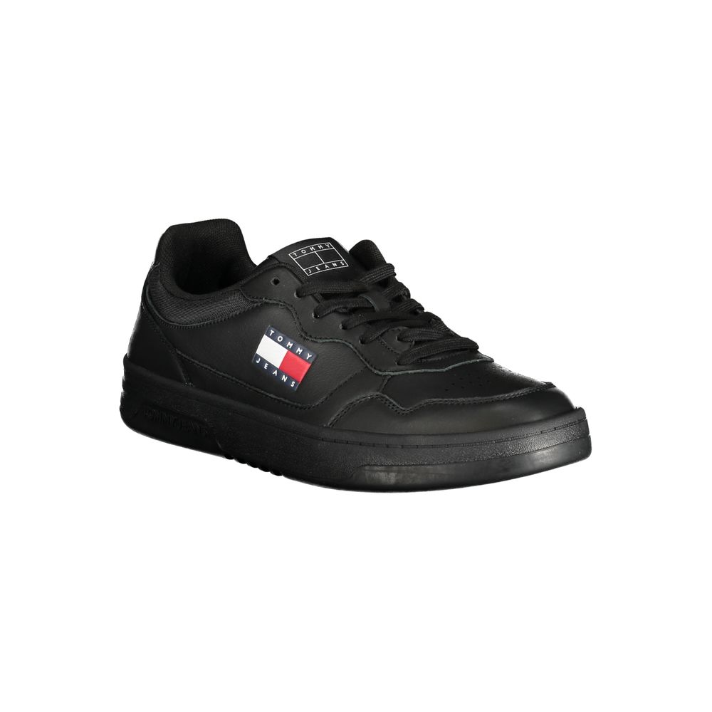 Sneakers by Tommy Hilfiger for men in polyester polyethylene leather black & print presents a sumptuous silhouette from the City Men's Casual Polyester Polyethylene Leather Sneakers collection, showcasing a sumptuous casual style for an elevated aesthetic.