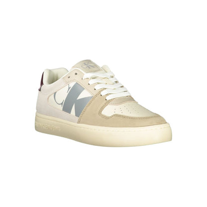 Athletic Sneakers by Calvin Klein for men in faux leather & canvas beige, bordeaux & gray features an stately silhouette, showcasing the signature athletic style of the Men's Athletic Faux Leather & Canvas Sneakers collection with a truly stately finish.