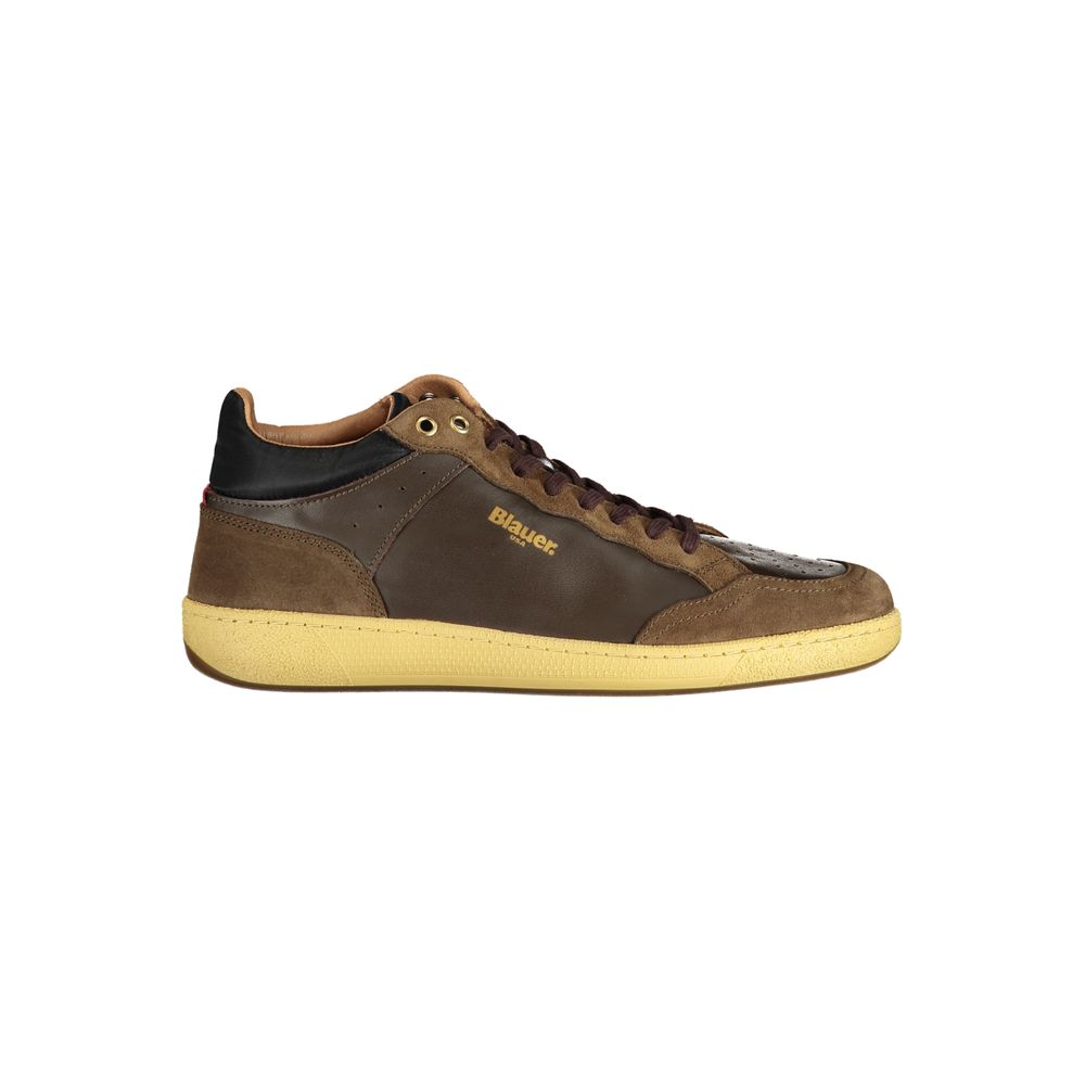 Sneakers by Blauer for men in polyester polyethylene leather brown presents a sumptuous silhouette, artfully capturing the essence of the Men's Casual Polyester Polyethylene Leather Sneakers with its sumptuous casual style design.