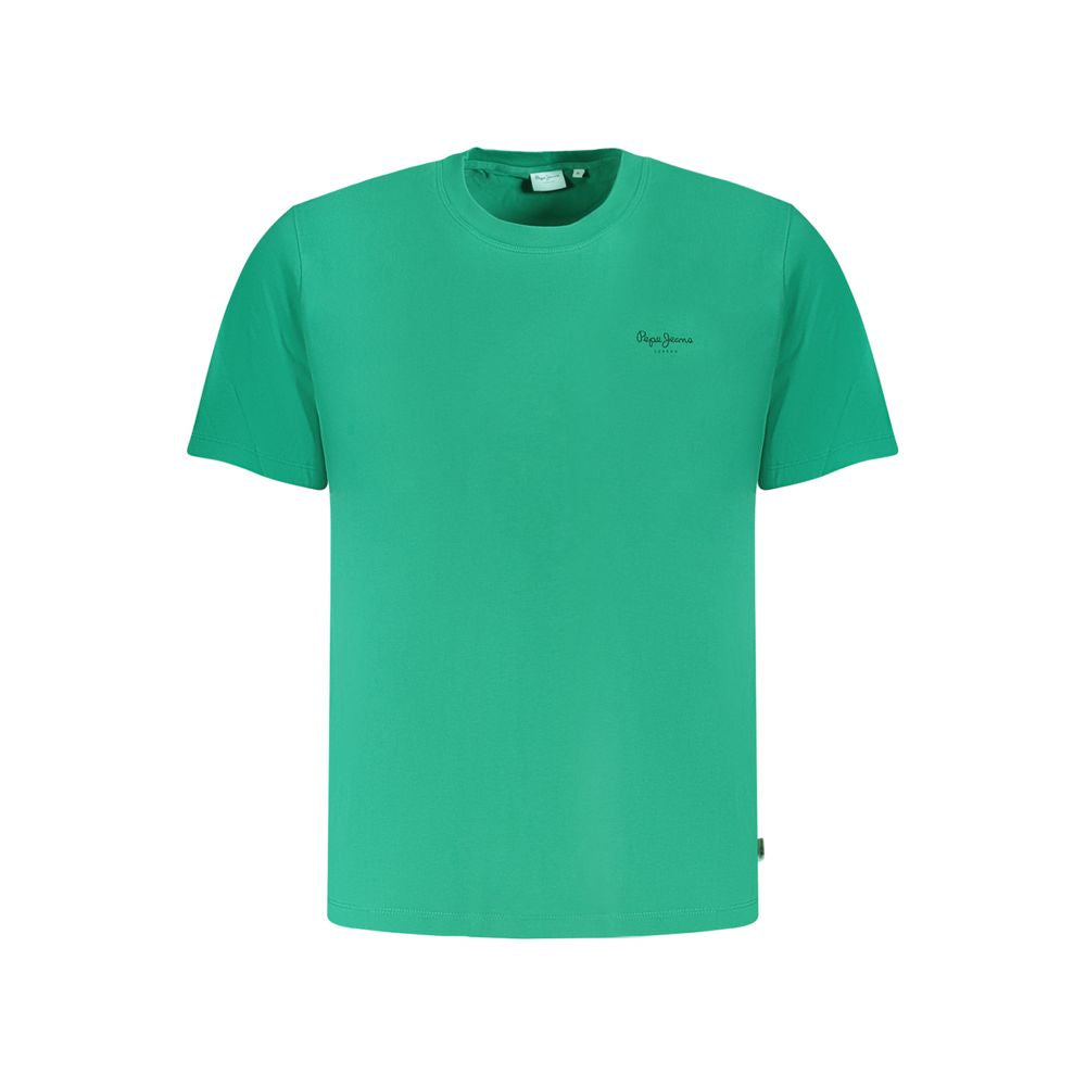 T-Shirt by Pepe Jeans for men in cotton green & print showcases a unassuming silhouette, artfully detailed with a refined crew neckline and unassuming short-sleeve for a sophisticated, contemporary look.