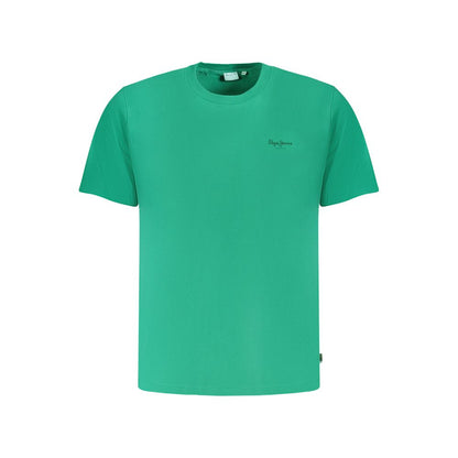 T-Shirt by Pepe Jeans for men in cotton green & print showcases a unassuming silhouette, artfully detailed with a refined crew neckline and unassuming short-sleeve for a sophisticated, contemporary look.