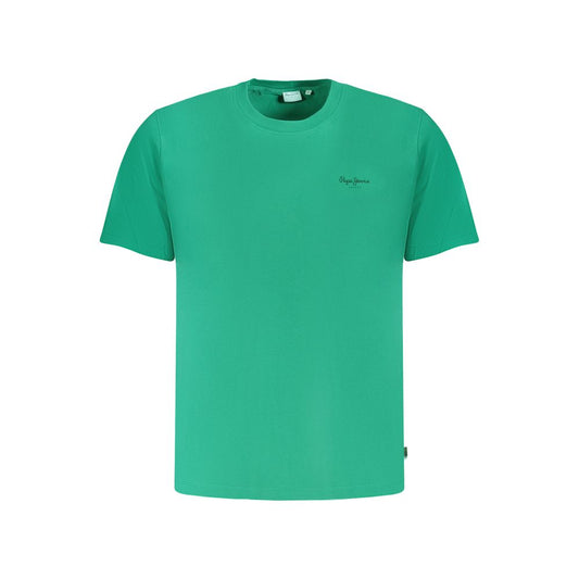 T-Shirt by Pepe Jeans for men in cotton green & print showcases a unassuming silhouette, artfully detailed with a refined crew neckline and unassuming short-sleeve for a sophisticated, contemporary look.