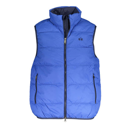 Vest by La Martina for men in polyamide blue showcases a dynamic silhouette, perfectly balancing pockets with a dynamic for a sophisticated, high-fashion look.