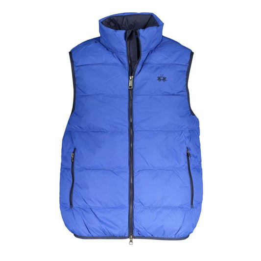 Vest by La Martina for men in polyamide blue showcases a dynamic silhouette, perfectly balancing pockets with a dynamic for a sophisticated, high-fashion look.