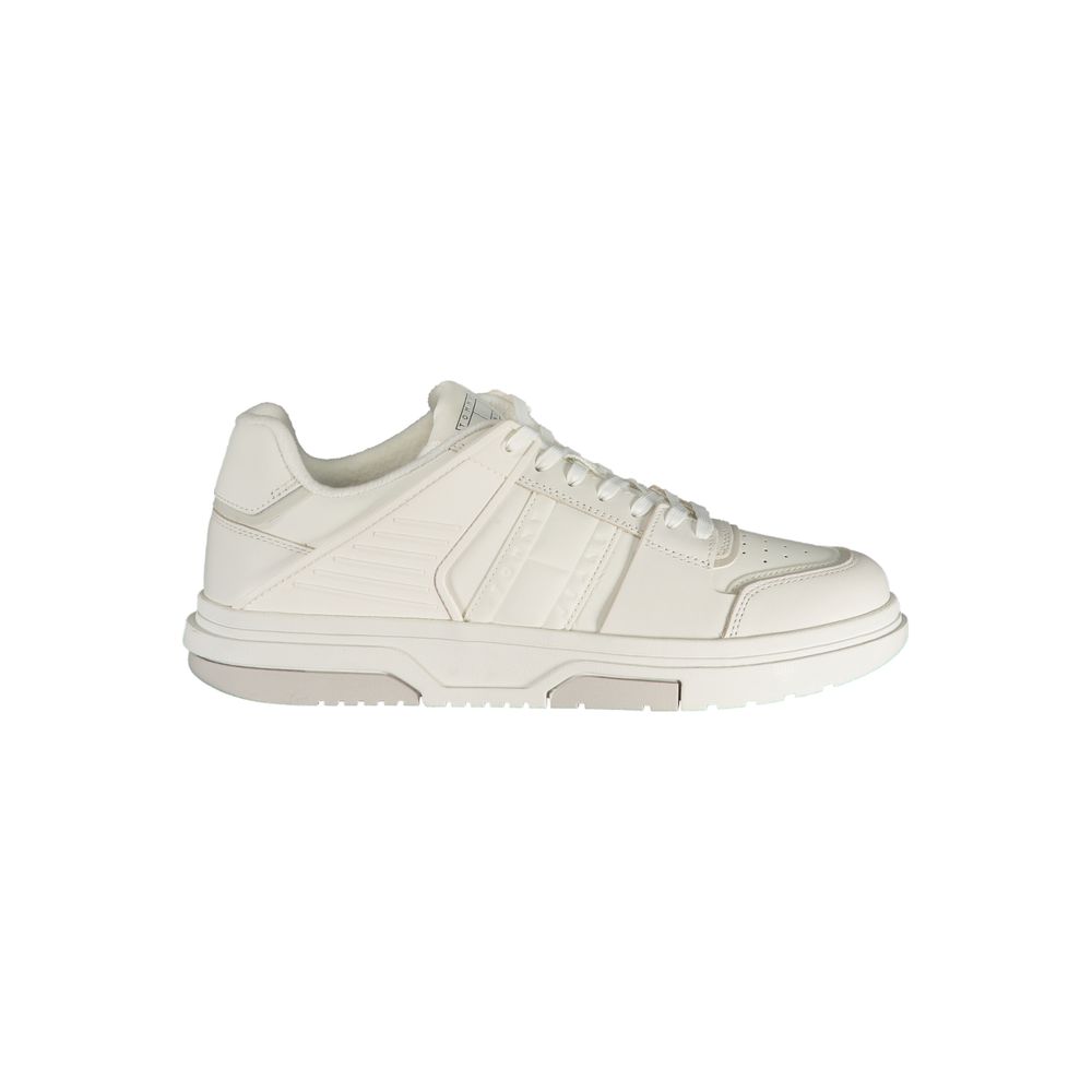 Sneakers by Tommy Hilfiger for men in polyester polyethylene leather white presents a sumptuous silhouette from the Men's Fashion Polyester Polyethylene Leather Sneakers collection, showcasing a sumptuous fashion style for an elevated aesthetic.