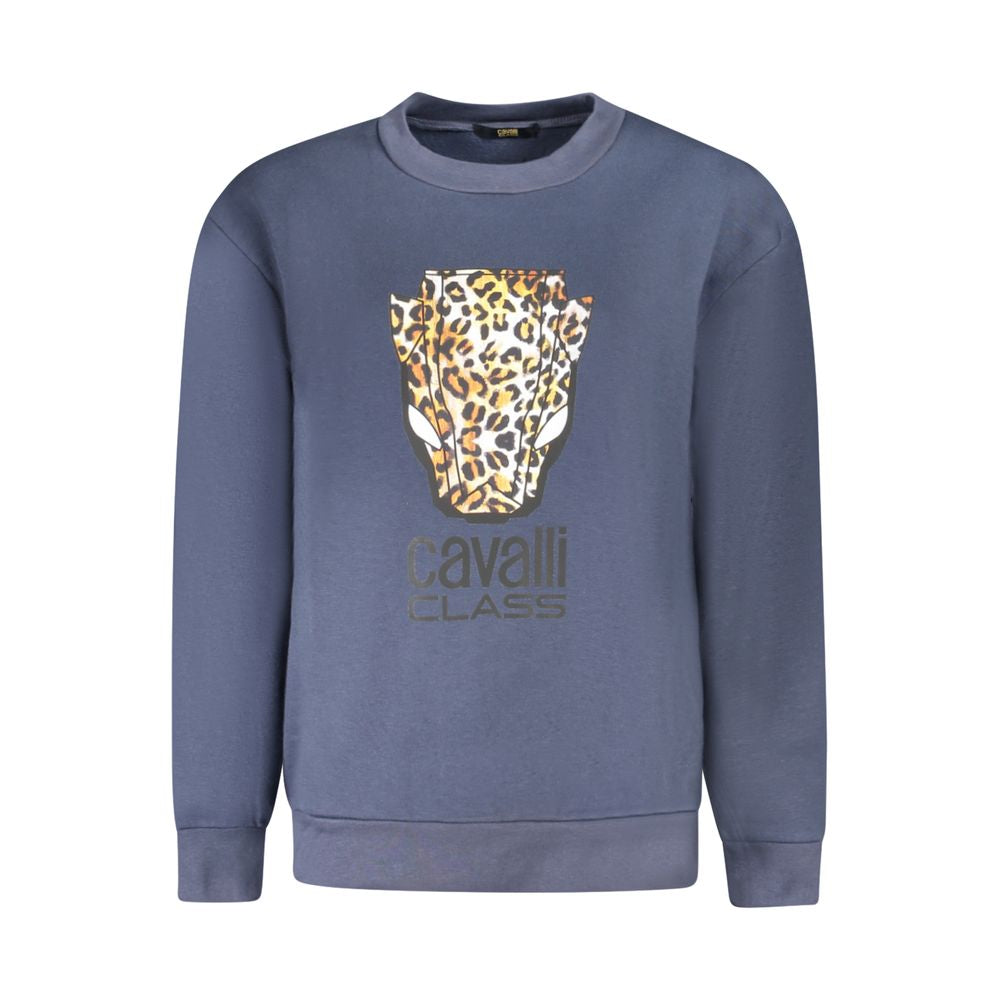 Sweatshirt by Cavalli Class for women in cotton polyester blue & print features an exquisite silhouette, showcasing long-sleeve and crew neckline details for a exquisite look.