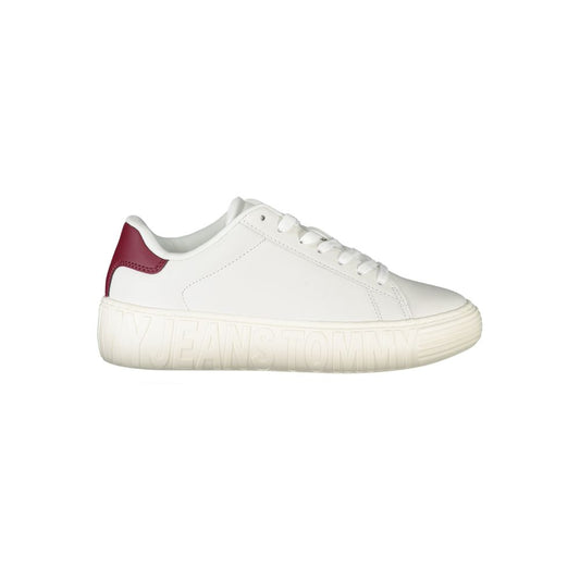 Sneakers by Tommy Hilfiger for women in polyester polyethylene leather white presents a sumptuous silhouette from the Women's Casual Polyester Polyethylene Leather Sneakers collection, showcasing a sumptuous casual style for an elevated aesthetic.
