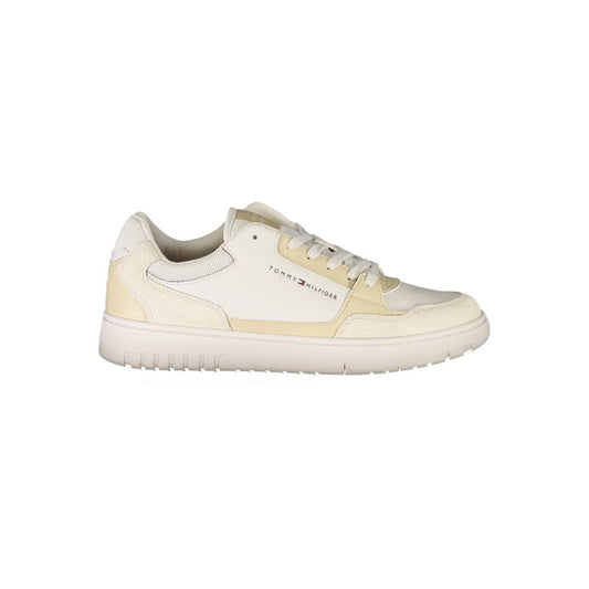 Athletic Sneakers by Tommy Hilfiger for men in polyester polyethylene leather beige & print features an architectural silhouette from the Men's Athletic Polyester Polyethylene Leather Sneakers collection, showcasing a architectural athletic style for a architectural look.