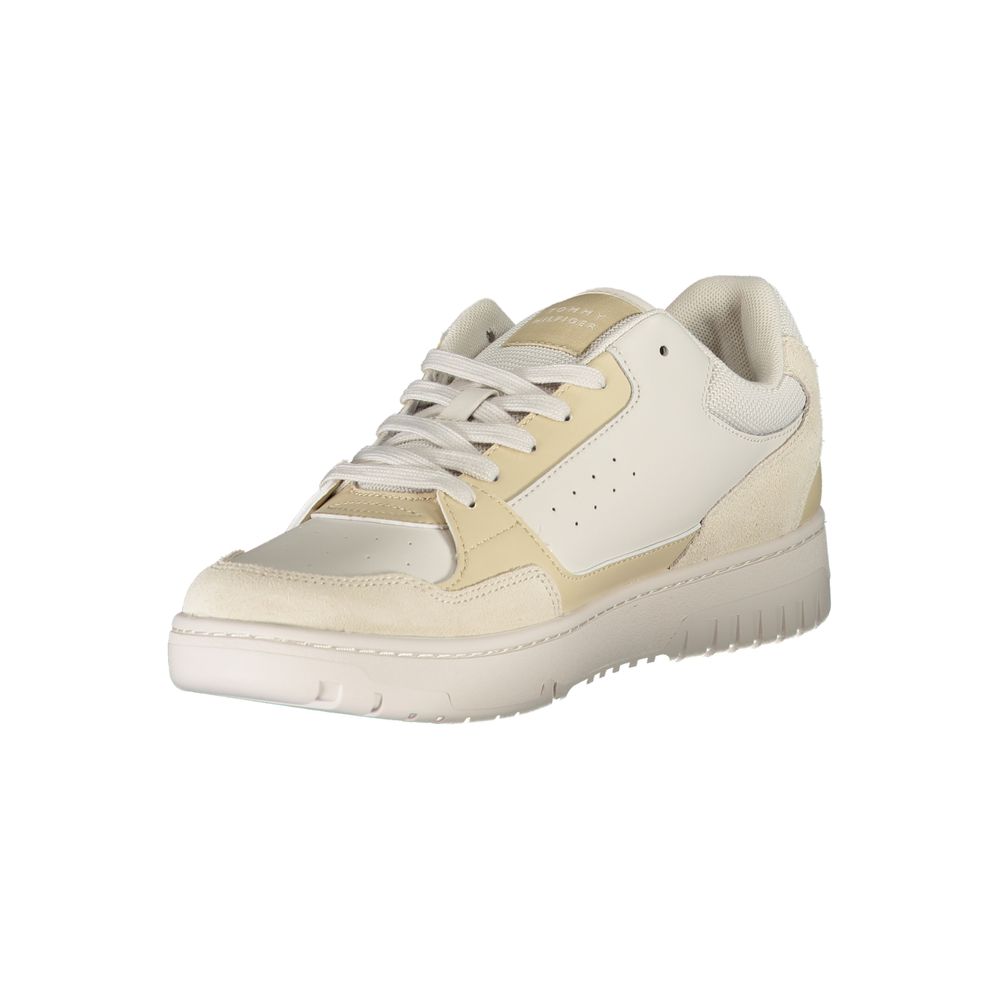Athletic Sneakers by Tommy Hilfiger for men in polyester polyethylene leather beige & print presents a sleek silhouette, perfectly capturing the athletic style essence of Men's Athletic Polyester Polyethylene Leather Sneakers with its sleek design and premium finish.