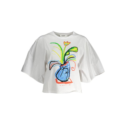 T-Shirt by Desigual for women in cotton canvas white features an edgy silhouette, meticulously detailed with a sophisticated short-sleeve and round neckline for a truly edgy finish.