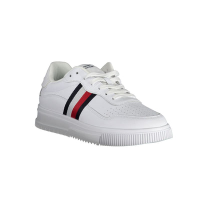 Sneakers by Tommy Hilfiger for men in polyester polyethylene leather white features an sumptuous silhouette, showcasing the premium Men's Fashion Polyester Polyethylene Leather Sneakers in a sumptuous fashion style that offers a sumptuous finish for refined style.