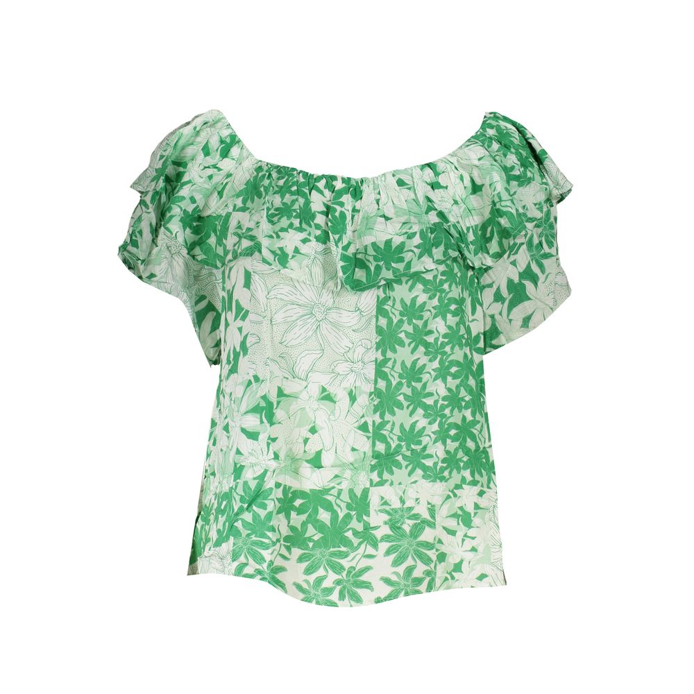 T-Shirt by Desigual for women in modacrylic & cotton green, patterned & signature features a plush silhouette, showcasing a sophisticated boat neckline and for a truly plush finish.