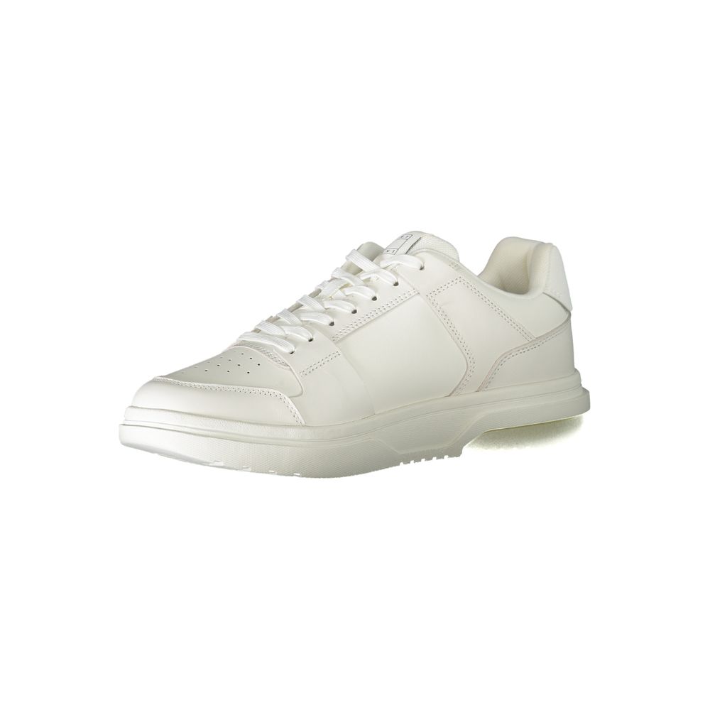Sneakers by Tommy Hilfiger for men in polyester polyethylene leather white & signature features an opulent silhouette from the Men's Fashion Polyester Polyethylene Leather Sneakers collection, showcasing a signature fashion style with an opulent finish.