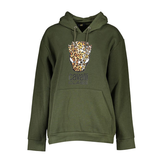 Hooded Sweatshirt Hoodie by Cavalli Class for women in cotton polyester green & print features a slouchy chic silhouette, detailed with a slouchy chic and a signature wrap hooded neckline for an elevated aesthetic.