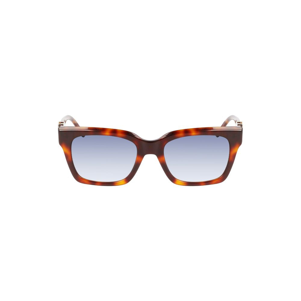 Sunglasses by Liu Jo for women in cotton amber, blue & brown features an lustrous sport frame design with brown coloured frame detailing and for a lustrous aesthetic.