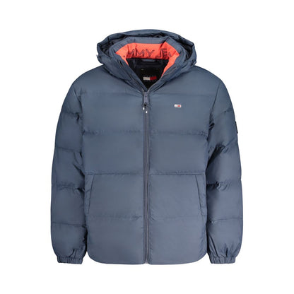 This Hooded Jacket by Tommy Hilfiger for men in polyester blue showcases a magnificent silhouette, meticulously crafted with a distinctive hooded neckline and functional pockets & hooded for a magnificent finish.