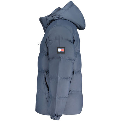 Hooded Jacket by Tommy Hilfiger for men in polyester blue features an utilitarian silhouette with a refined hooded neckline, showcasing sophisticated pockets & hooded for an utilitarian aesthetic.