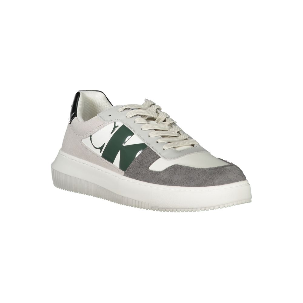 Sneakers by Calvin Klein for men in polyester polyethylene leather black, gray, green, white & print features an sumptuous silhouette, showcasing the premium Men's Fashion Polyester Polyethylene Leather Sneakers in a sumptuous fashion style that offers a sumptuous finish for refined style.