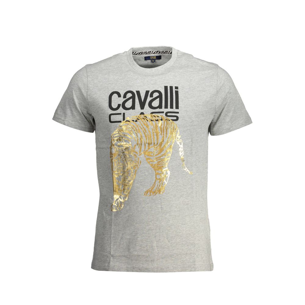 T-Shirt by Cavalli Class for men in cotton brown, gray & print showcases a dramatic silhouette, elegantly detailed with a dramatic crew neckline and for a truly dramatic finish.