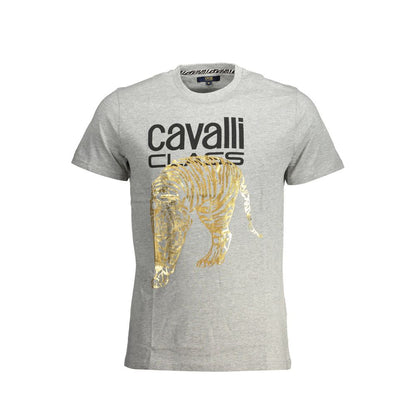 T-Shirt by Cavalli Class for men in cotton brown, gray & print showcases a dramatic silhouette, elegantly detailed with a dramatic crew neckline and for a truly dramatic finish.