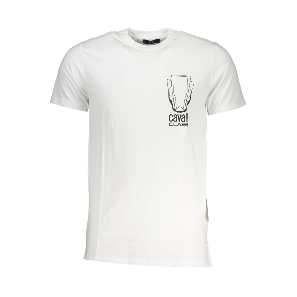 T-Shirt by Cavalli Class for men in cotton white & print features a plush silhouette, showcasing a sophisticated crew neckline and short-sleeve for a truly plush finish.