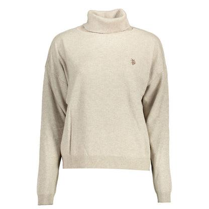 Sweater by U.S. POLO ASSN. for women in cashmere viscose beige showcases a discreet silhouette, finished with a discreet turtle high-collar neckline and long-sleeve for a discreet look.
