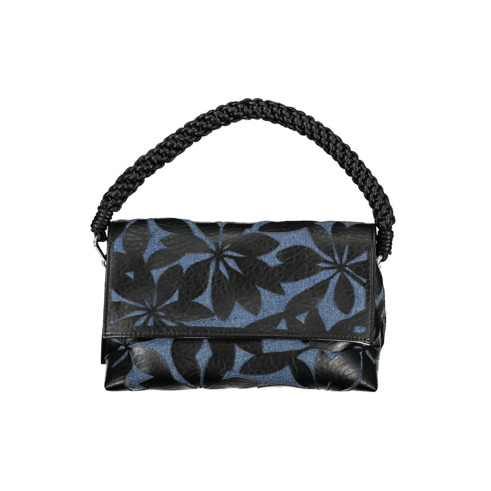 Crossbody Flap Handbag by Desigual for women in polyester polyurethane leather black & floral features a ornamental silhouette, showcasing a secure flap, zipper & magnetic, ample built-in-compartments, and ornamental crossbody-strap, adjustable-strap, detachable-strap & handle for a sophisticated look.
