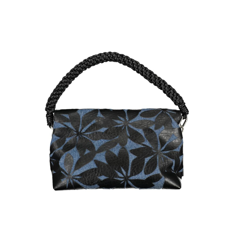 Crossbody Flap Handbag by Desigual for women in polyester polyurethane leather black & floral features a refined silhouette, showcasing a secure flap, zipper & magnetic, organized built-in-compartments, and versatile crossbody-strap, adjustable-strap, detachable-strap & handle for a refined finish.