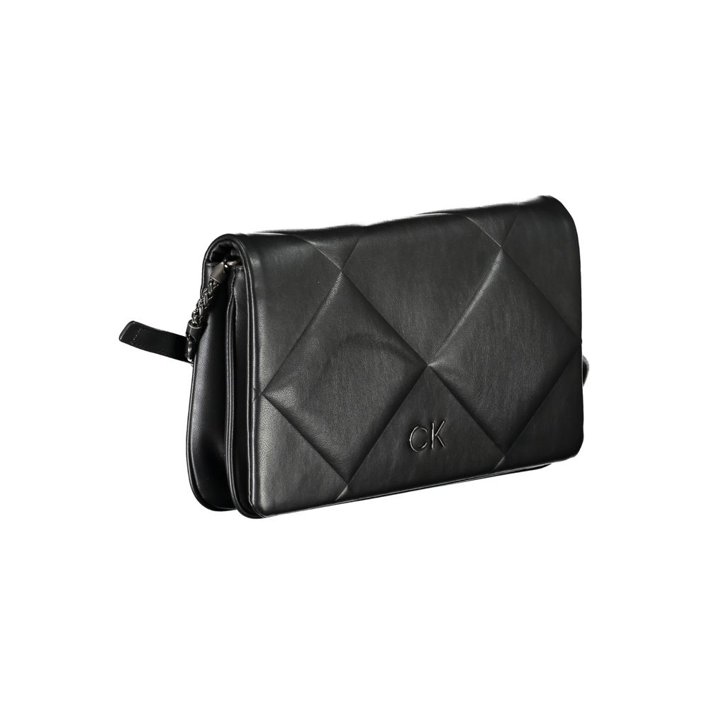 Quilted Shoulder Convertible Handbag by Calvin Klein for women in polyester faux leather black features a polished silhouette with a secure clip, ample built-in-compartments & internal-pockets, and polished shoulder-strap & adjustable-strap for a sophisticated look.