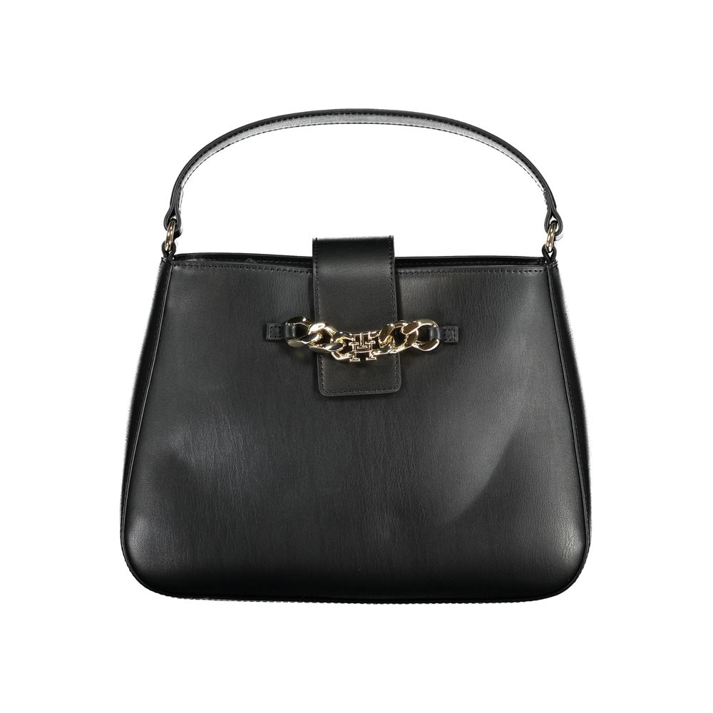 Handbag by Tommy Hilfiger for women in polyethylene black features a refined silhouette, showcasing a secure magnetic, organized internal-pockets, and versatile shoulder-strap, adjustable-strap & handle for a refined finish.
