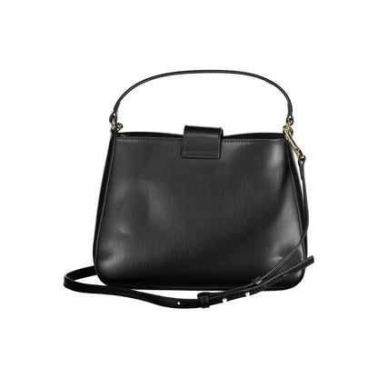Handbag by Tommy Hilfiger for women in polyethylene black features an refined silhouette, showcasing a secure magnetic, ample internal-pockets, and versatile shoulder-strap, adjustable-strap & handle for a sophisticated refined aesthetic.