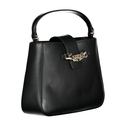 Handbag by Tommy Hilfiger for women in polyethylene black features a signature silhouette, showcasing a secure magnetic and signature internal-pockets with versatile shoulder-strap, adjustable-strap & handle for a sophisticated look.