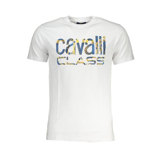 T-Shirt by Cavalli Class for men in cotton white & print showcases a unassuming silhouette, artfully detailed with a refined crew neckline and unassuming for a sophisticated, contemporary look.