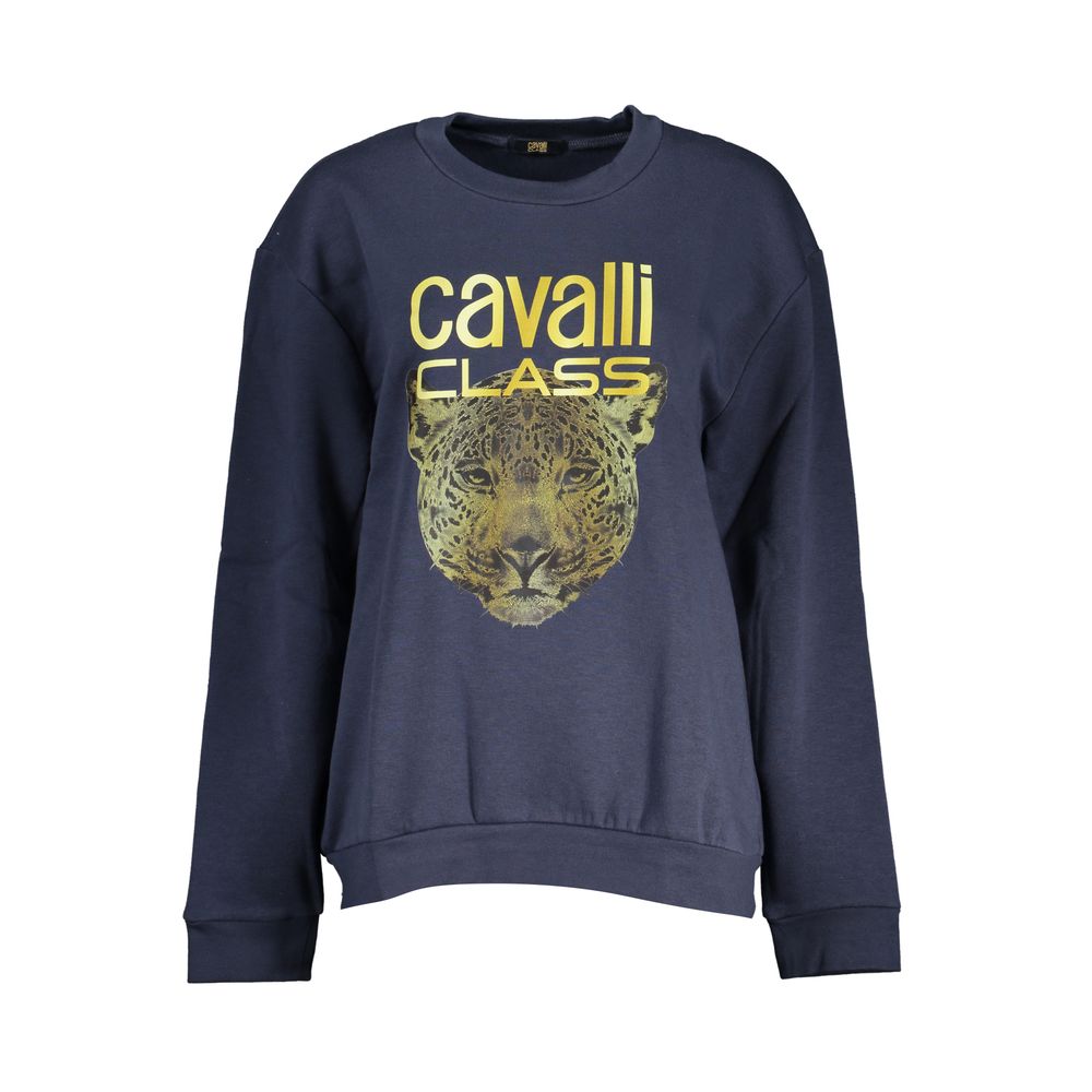 Sweatshirt by Cavalli Class for women in cotton polyester blue & print features an enviable silhouette, showcasing a premium and refined wrap crew neckline for a truly enviable finish.