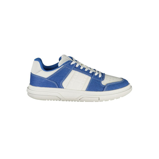 Athletic Sneakers by Tommy Hilfiger for men in polyester polyurethane leather white features an architectural silhouette, showcasing the premium athletic style of the Crisp Men's Athletic Polyester Polyurethane Leather Sneakers with an architectural finish.
