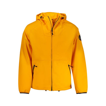Hooded Windbreaker Jacket by Napapijri for men in polyester orange showcases a modern silhouette, integrating pockets, hooded & windproof and a modern hooded neckline for a sophisticated finish.