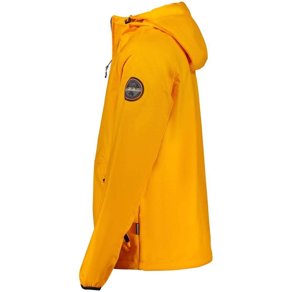 Hooded Windbreaker Jacket by Napapijri for men in polyester orange features an enduring silhouette, showcasing technical pockets, hooded & windproof and a sophisticated for a truly enduring aesthetic.