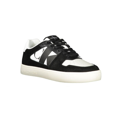 Sneakers by Calvin Klein for men in polyester polyethylene leather black, white & print presents a sumptuous silhouette, artfully capturing the essence of the Men's Fashion Polyester Polyethylene Leather Sneakers with its sumptuous fashion style design.