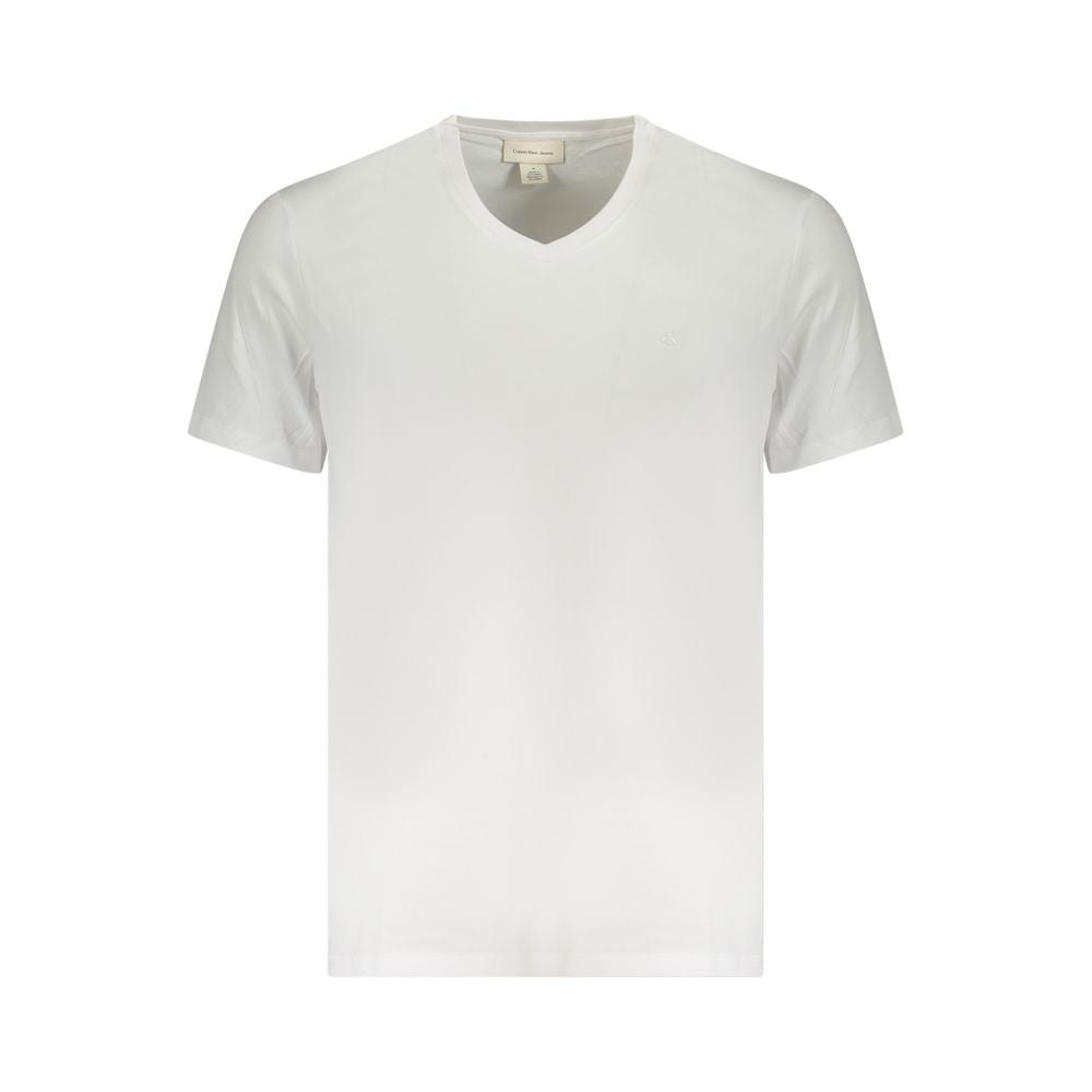 T-Shirt by Calvin Klein for men in cotton white features an on trend silhouette, perfectly showcasing a on trend and v-neck neckline for an elevated aesthetic.