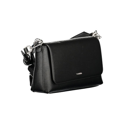 Crossbody Evening Handbag by Calvin Klein for women in polyethylene faux leather black presents a ornamental silhouette, showcasing a secure , ample internal-pockets & cardholder, and versatile crossbody-strap, shoulder-strap, adjustable-strap & handle for a ornamental finish.