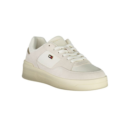 Athletic Sneakers by Tommy Hilfiger for women in polyester polyurethane leather white showcases an impeccable silhouette, defined by an impeccable athletic style design that perfectly captures the essence of the Women's Athletic Polyester Polyurethane Leather Sneakers.