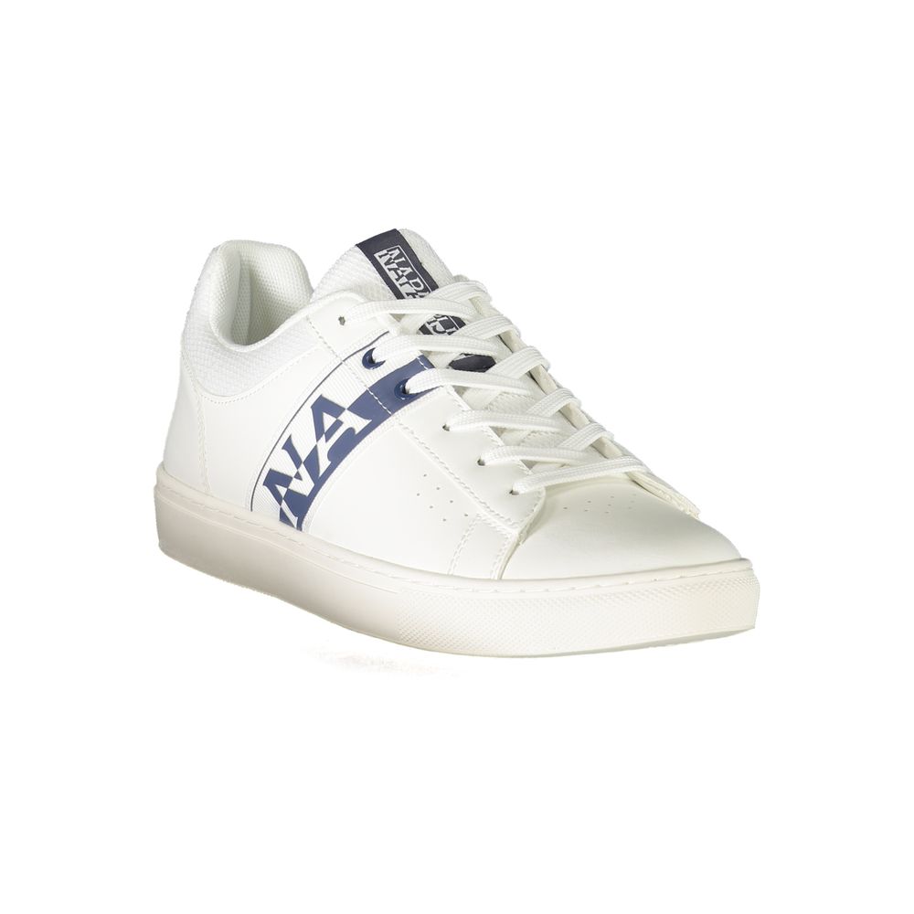 Sneakers by Napapijri for men in polyester polyethylene leather white presents a sumptuous silhouette from the Men's Fashion Polyester Polyethylene Leather Sneakers collection, showcasing a sumptuous fashion style for an elevated aesthetic.