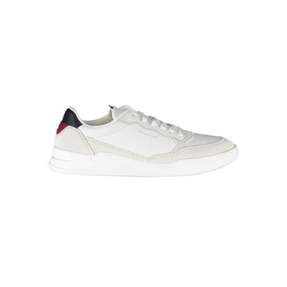Sneakers by Tommy Hilfiger for men in polyester polyethylene leather white presents a sumptuous silhouette, artfully capturing the essence of the Crisp Men's Fashion Polyester Polyethylene Leather Sneakers with its sumptuous fashion style design.