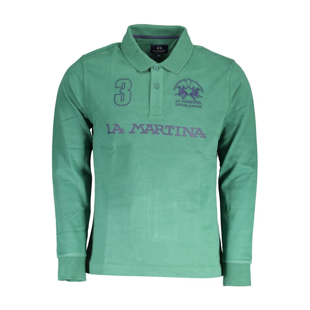 Polo Shirt by La Martina for men in cotton green & print presents a crisp silhouette, artfully detailed with a crisp long-sleeve and crisp .