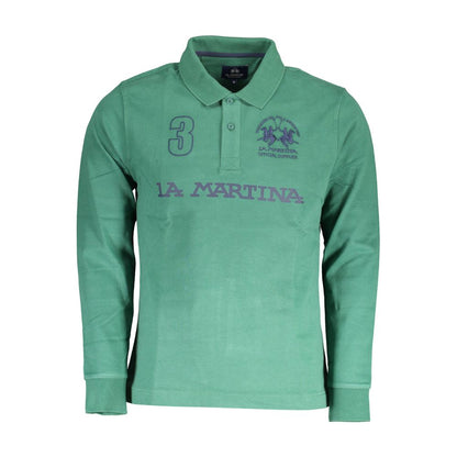 Polo Shirt by La Martina for men in cotton green & print presents a crisp silhouette, artfully detailed with a crisp long-sleeve and crisp .