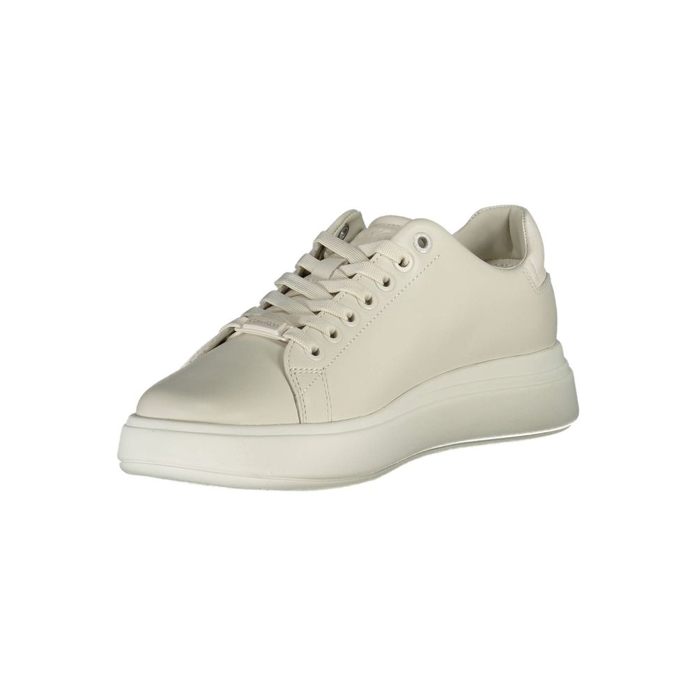 Sneakers by Calvin Klein for women in polyester leather beige features an sumptuous silhouette, showcasing the premium Women's Fashion Polyester Leather Sneakers in a sumptuous fashion style that offers a sumptuous finish for refined style.
