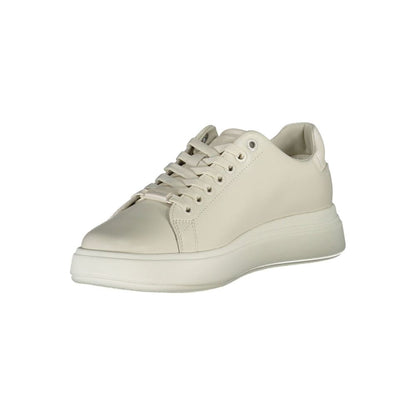 Sneakers by Calvin Klein for women in polyester leather beige features an sumptuous silhouette, showcasing the premium Women's Fashion Polyester Leather Sneakers in a sumptuous fashion style that offers a sumptuous finish for refined style.